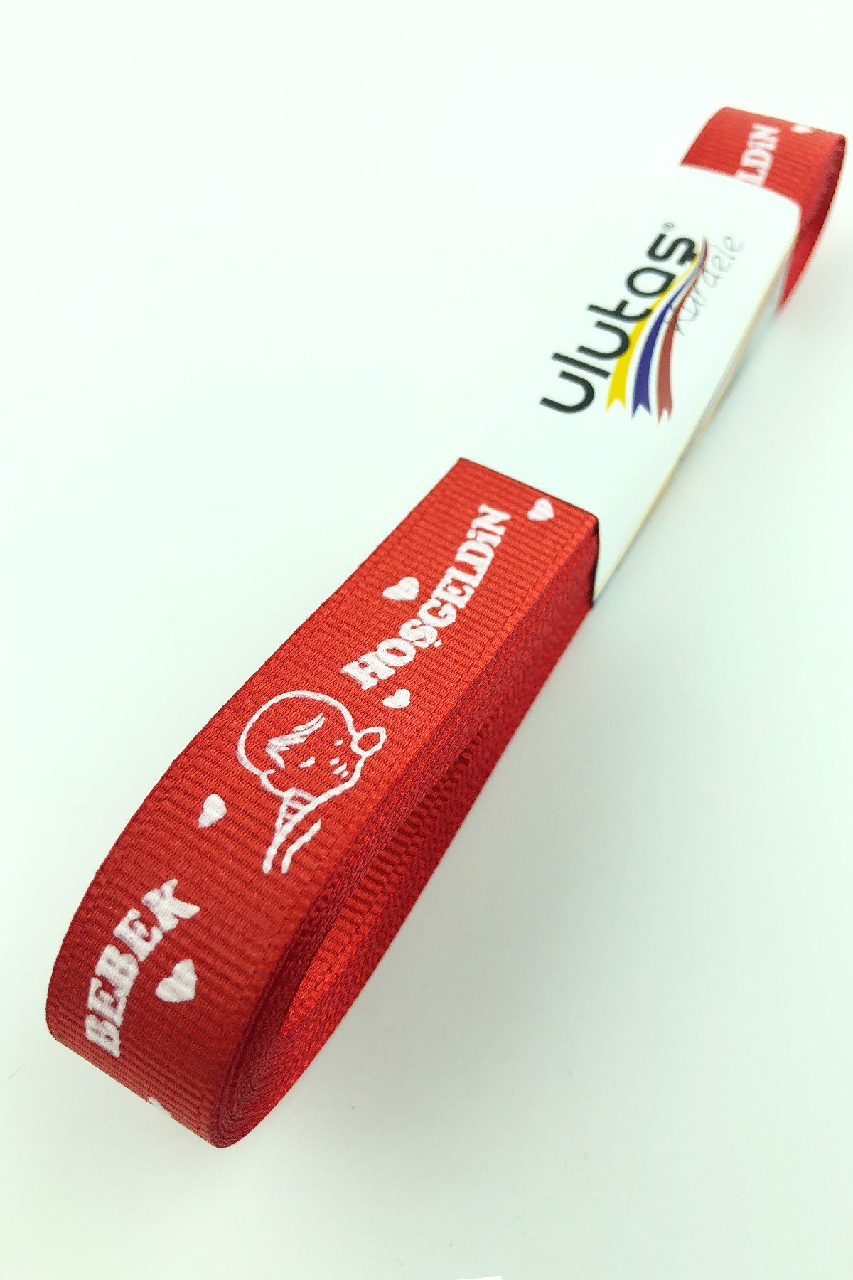 Kırmızı Hoşgeldin Bebeğim Baskılı Grogren Kurdele 1,5 cm