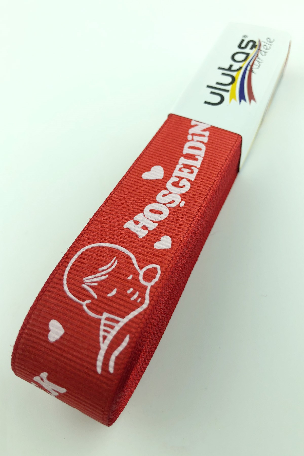 Kırmızı Hoşgeldin Bebeğim Baskılı Grogren Kurdele 2,5 cm