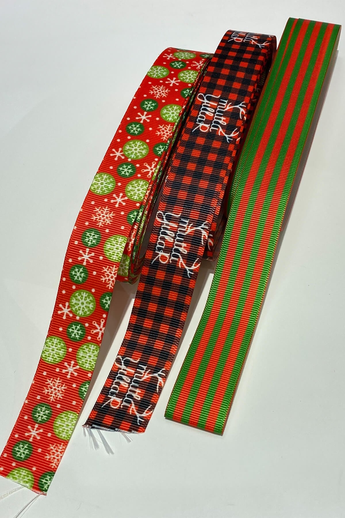 Happy New Year, Striped and Snowflake Christmas Trio Set Ribbon 2,5 cm 30 mt