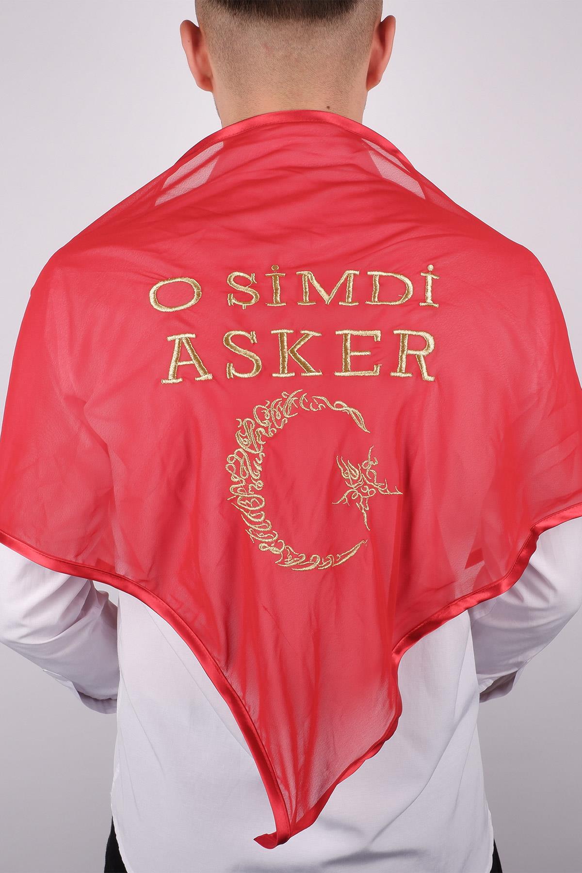 Kırmızı O Şimdi Asker Sim Ay Yıldızlı Nakışlı Asker Örtü Şal
