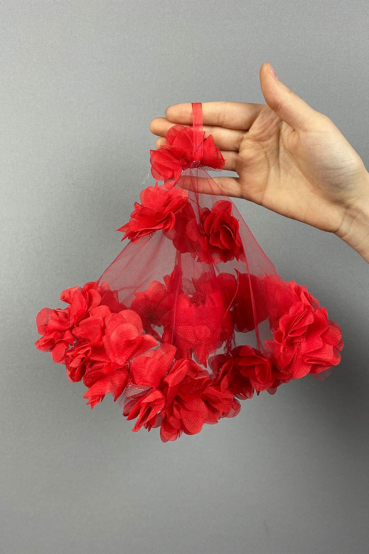 Red Chiffon Laser Flower Bridal Halay Handkerchief 1 Piece Daydreamer