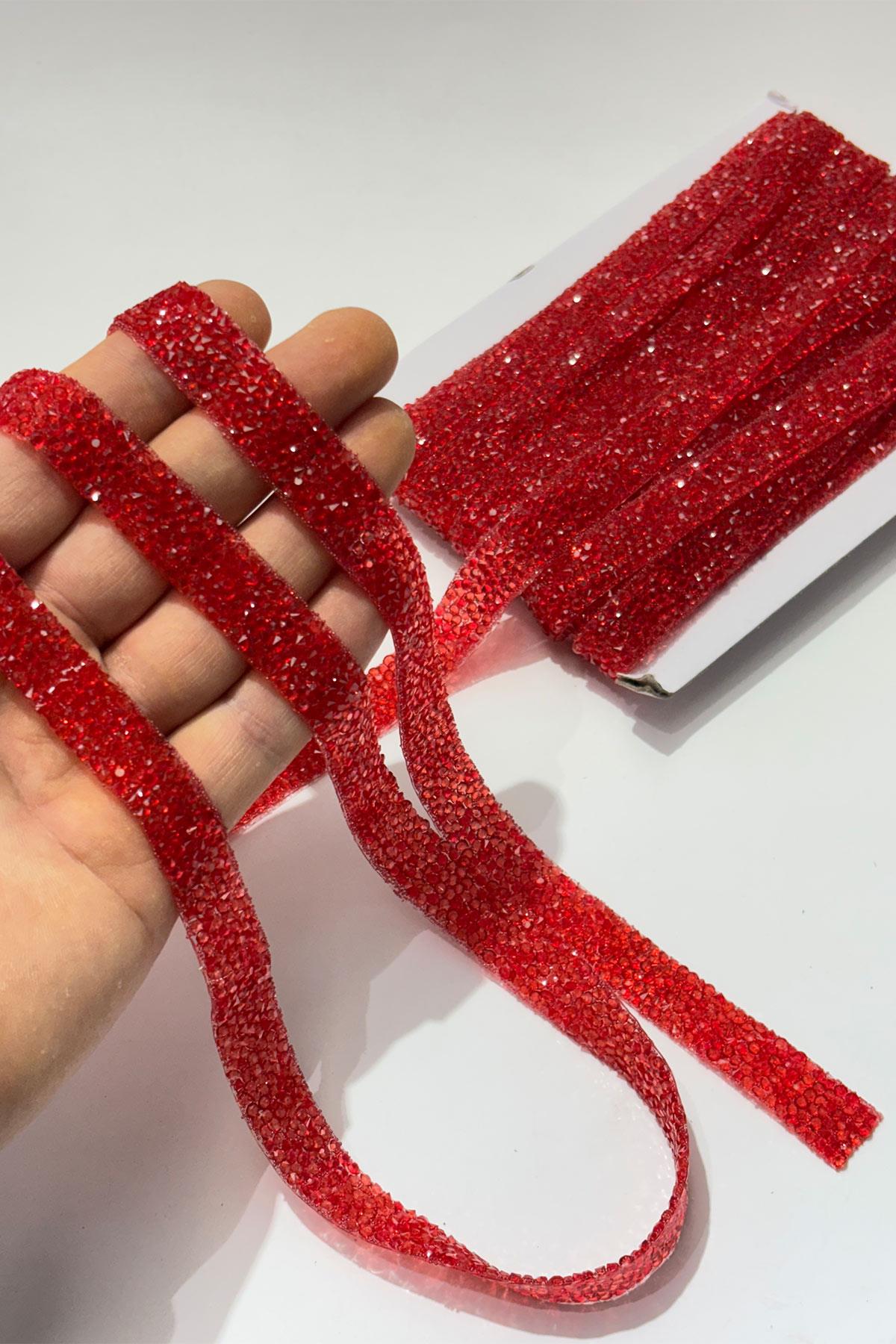 Kırmızı Ütüyle Yapışan Şerit Taş Boncuk1,5 Cm 