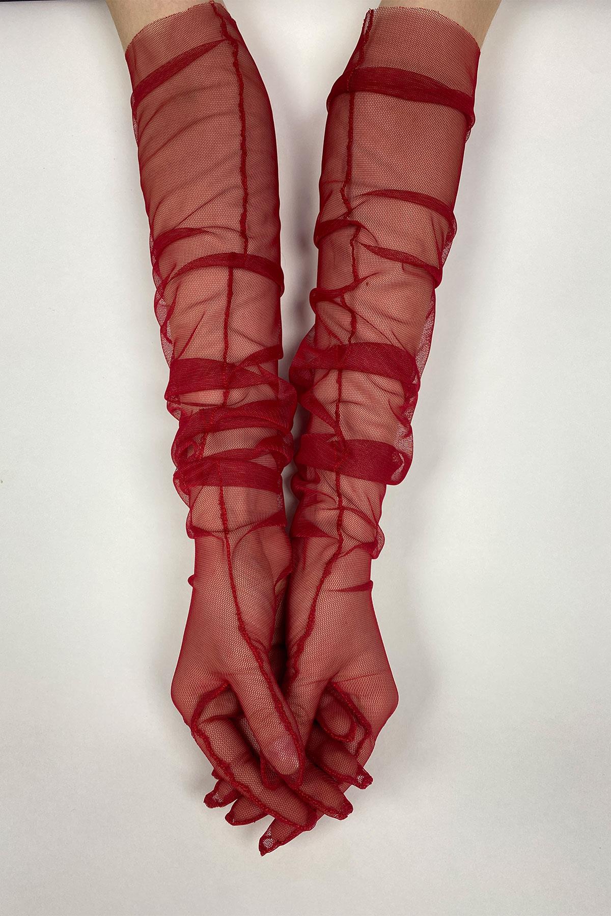 Red Long Elegant Bridal Gloves Tulle Gloves Wedding/Wedding/Party