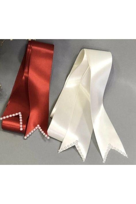 Kırmızı Ve Beyaz Incili Takı Kurdelesi Gelin Ve Damat Için