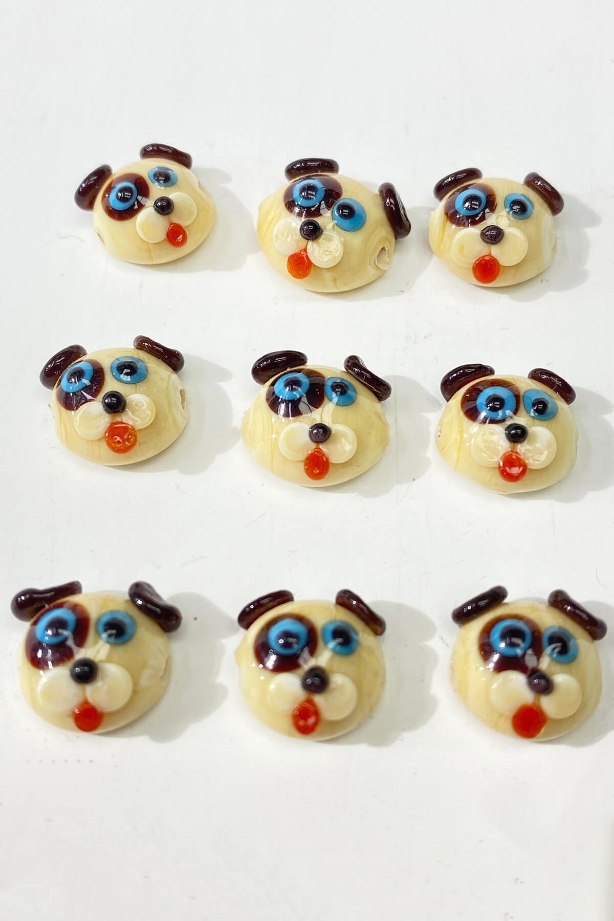 Dog Patterned Glass Bead Pendant Cream 1 Pcs