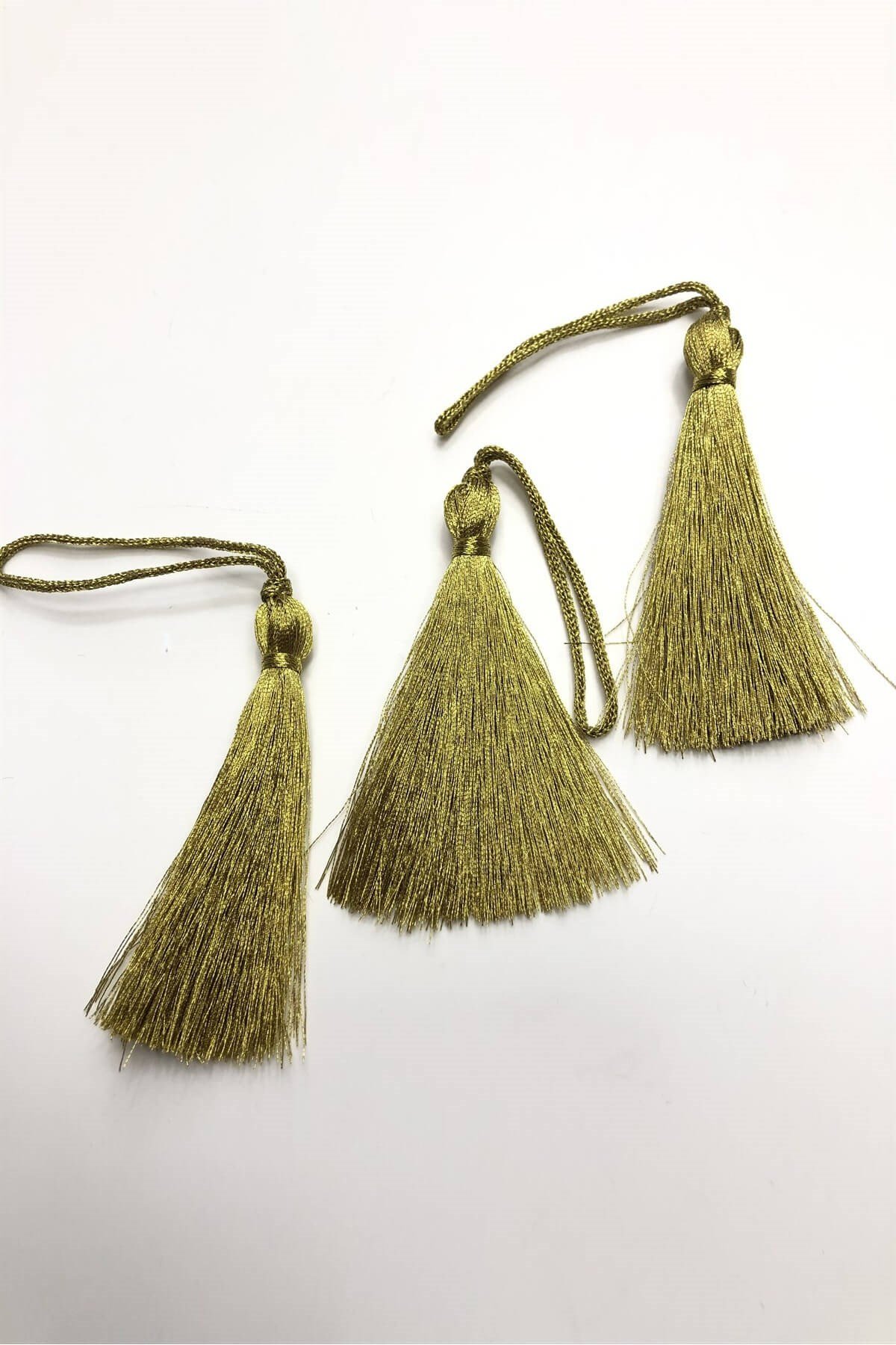 Koyu Sarı Simli Tekli Püskül 7 cm (10 adet)