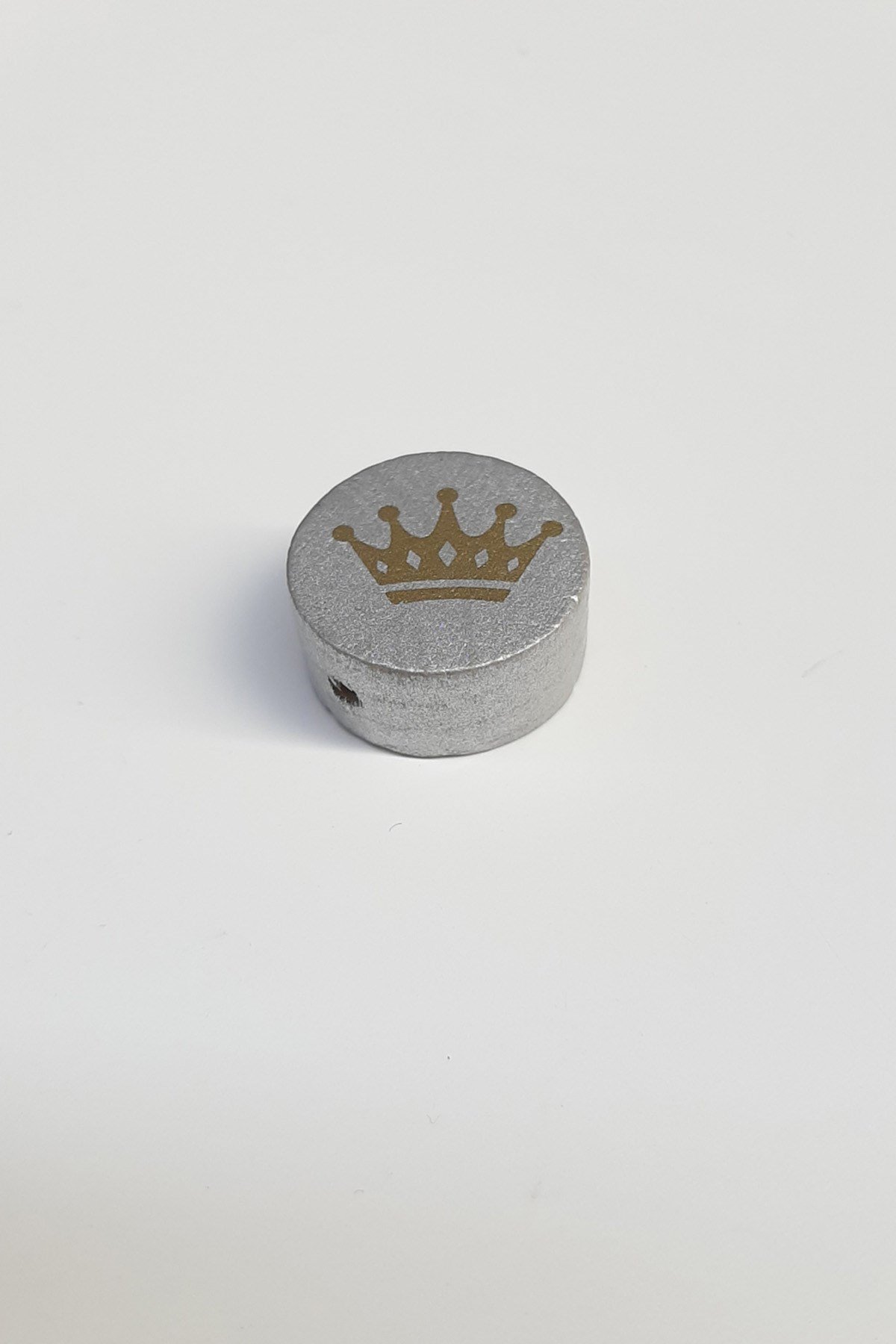 Kral Tacı Desenli Gümüş Renk Ahşap Boncuk