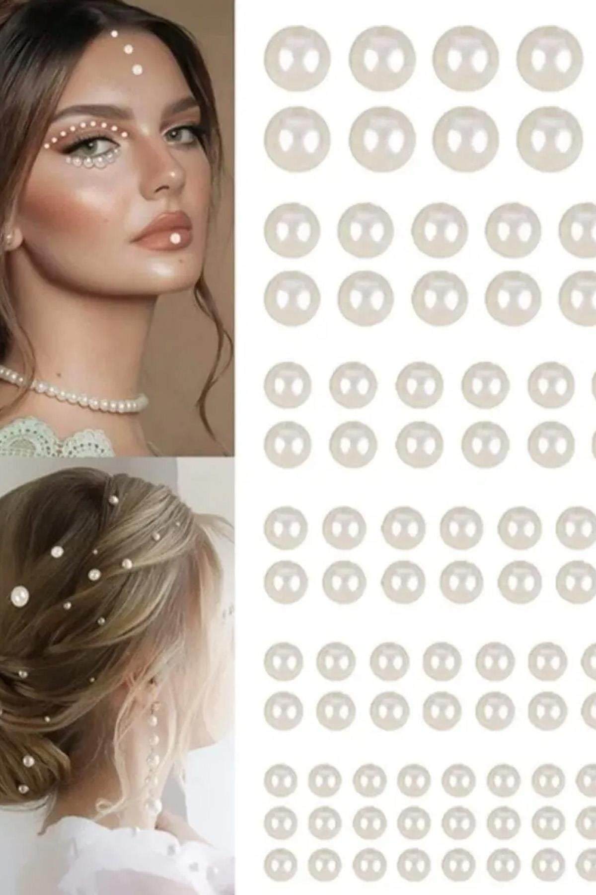 Krem Incili Sticker Saç Vücut Göz Ve Yüz Taşı