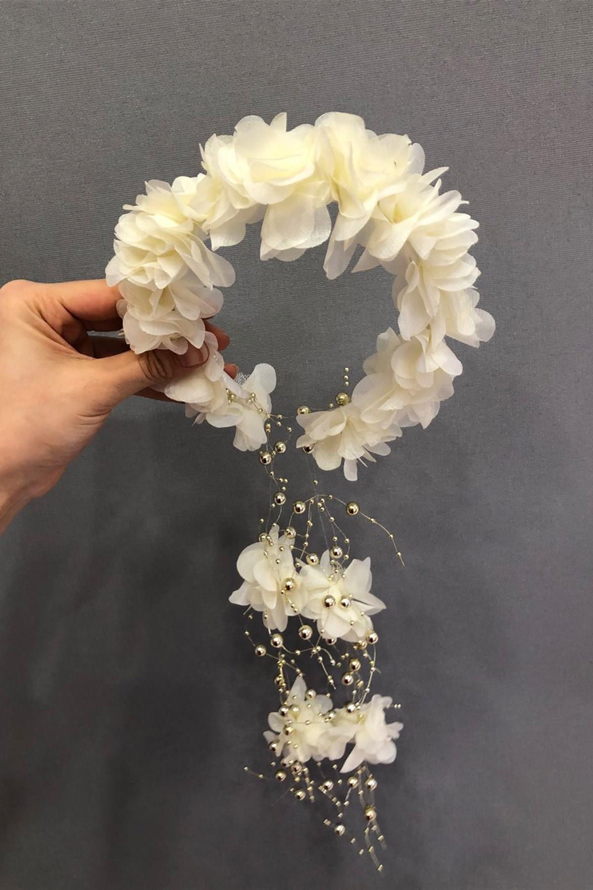 Bontex Krem Lazer Çiçekli Taç