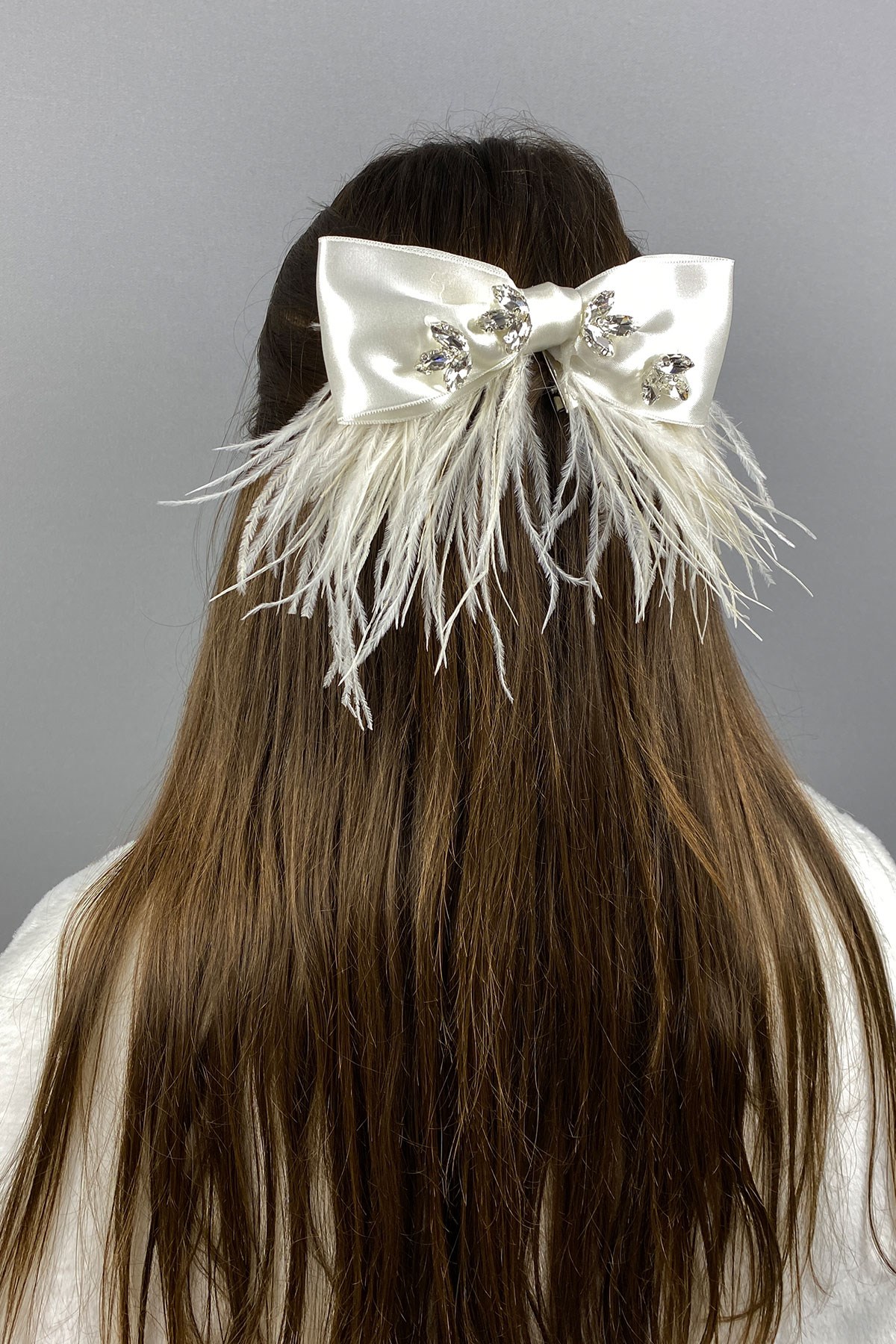 ملحق دبوس الشعر القوس كريم لامعة حجر الريش