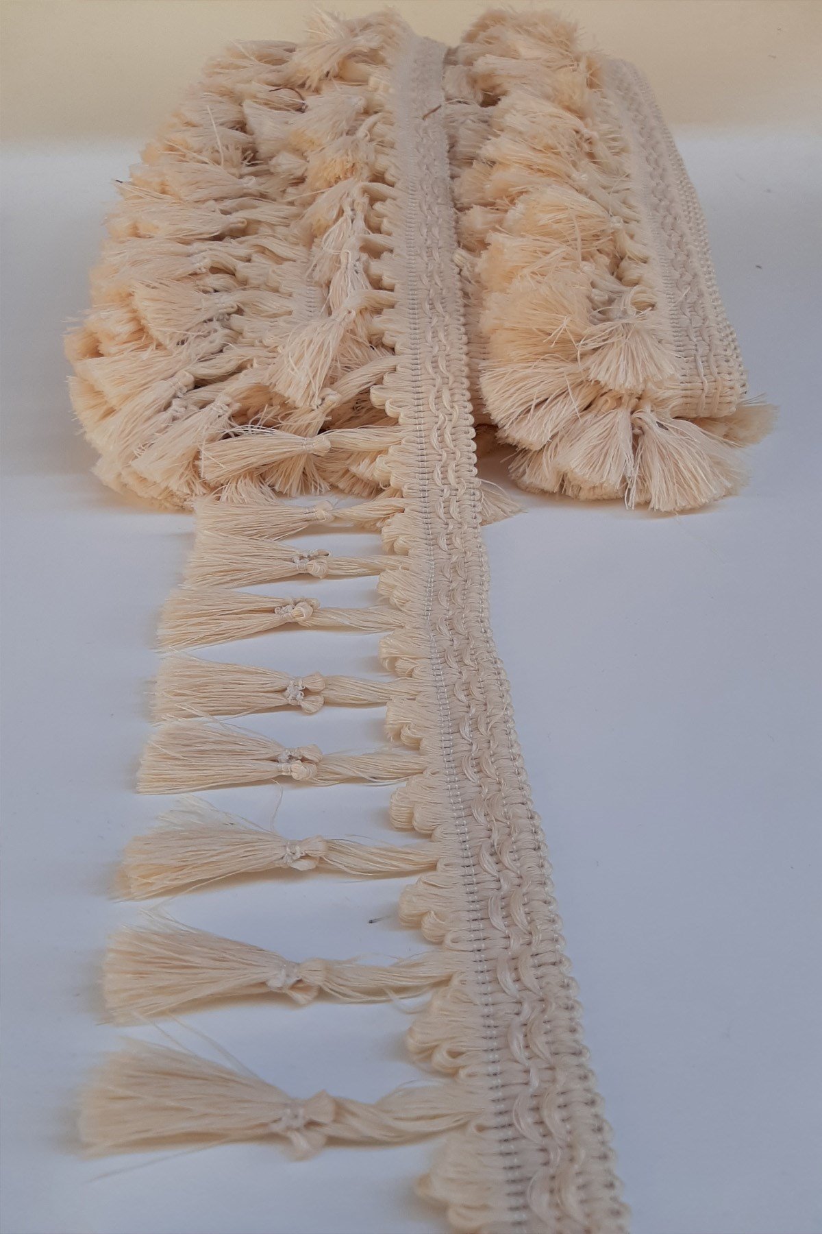 Krem Topuzlu Saçak Püskül 7Cm