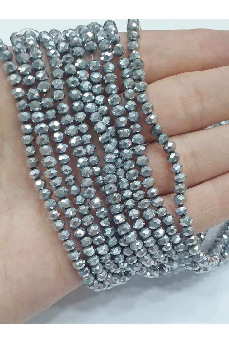Kristal Boncuk - 4mm Gümüş (( 10 Dizi ))