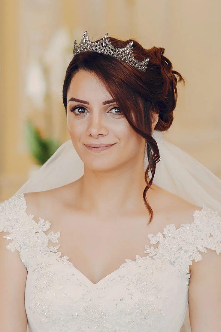 Kristal Taşlı Parlak Gelin Prenses Tacı Kına Gecesi için Kraliçe Tacı Gelin Düğün Tacı Gümüş