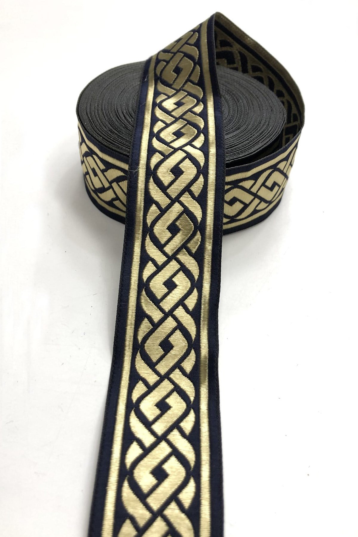 Lacivert Desen Baskılı Kurdele 3,5 cm