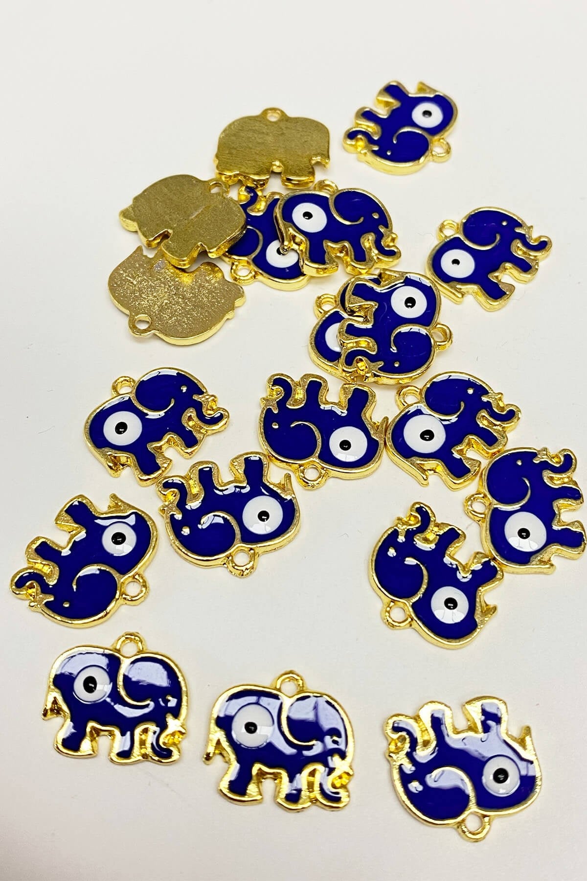 Navy Blue Elephant Shape Evil Eye Bead Pendant 1 Piece