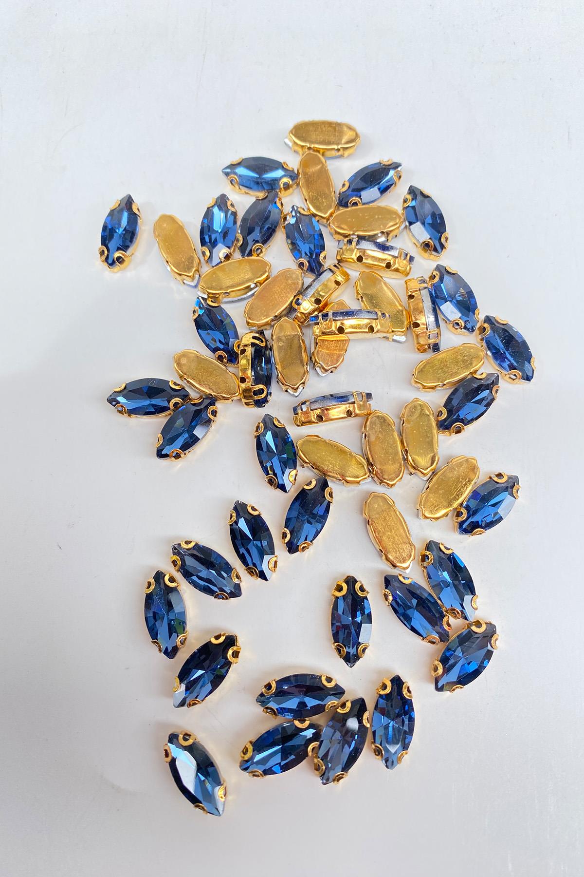 Lacivert Gold Zeminli Dikme Parlak Cam Mekik Boncuk 10 Adet