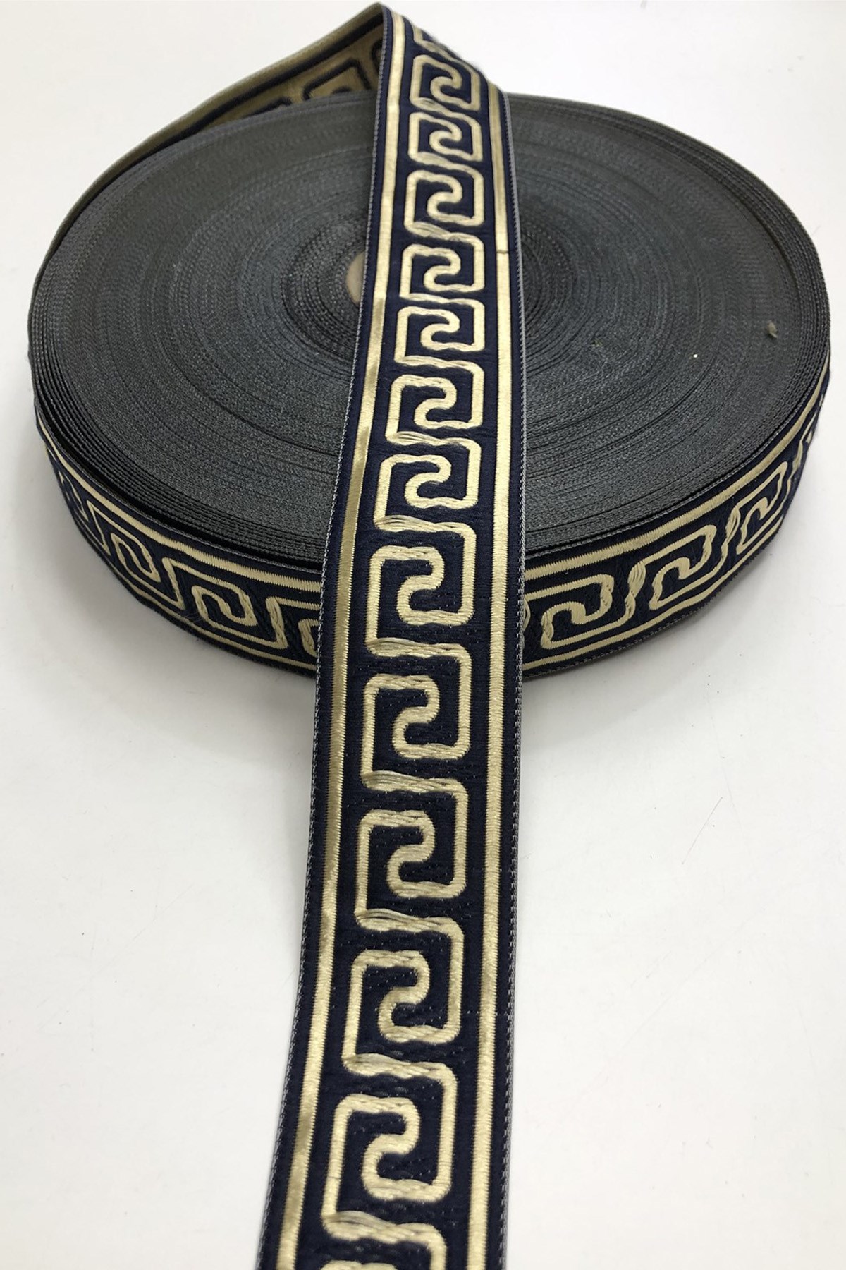 Navy Blue Yellow Printed Ribbon 3,5 cm