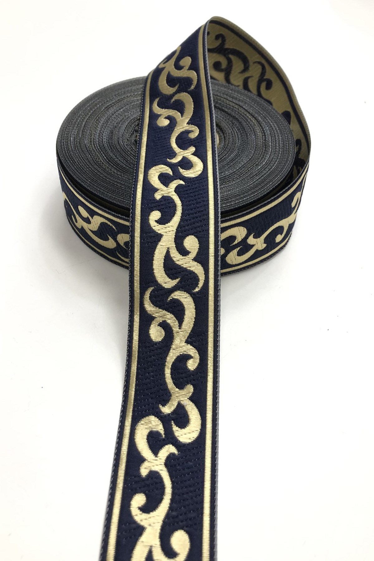 Navy Blue Glitter Printed Ribbon 3,5 cm