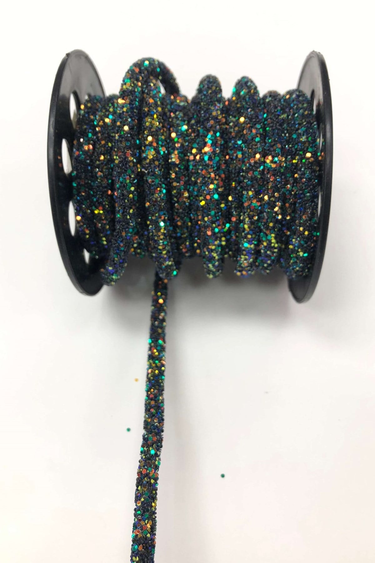 Navy Blue Green Bead Embroidered Ribbon 1 cm