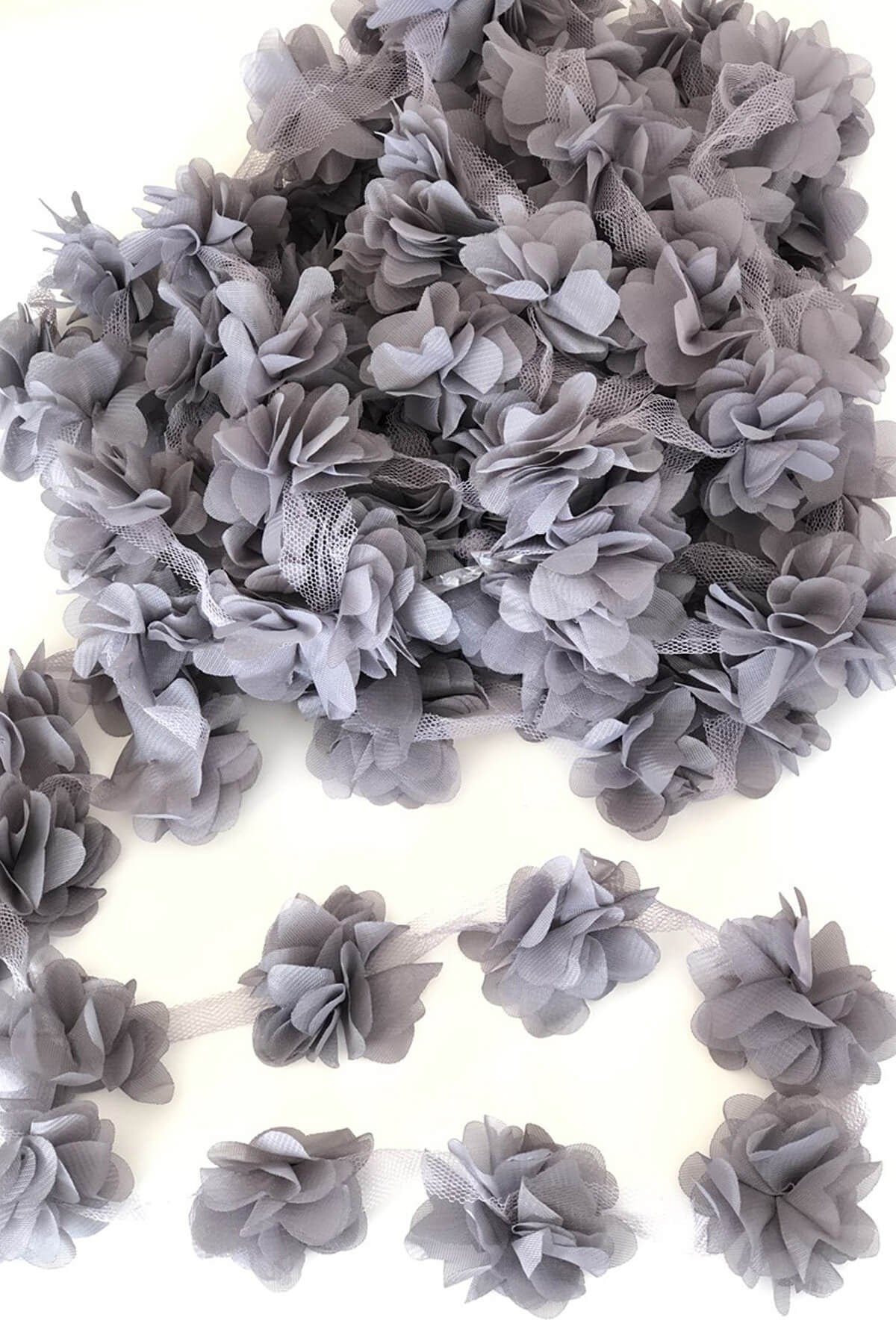 Gray Color Laser Cut Chiffon Tulle Flower