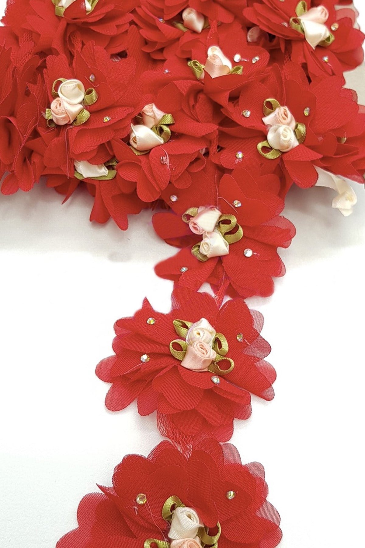 Red Laser Cut Satin Floral Ribbon