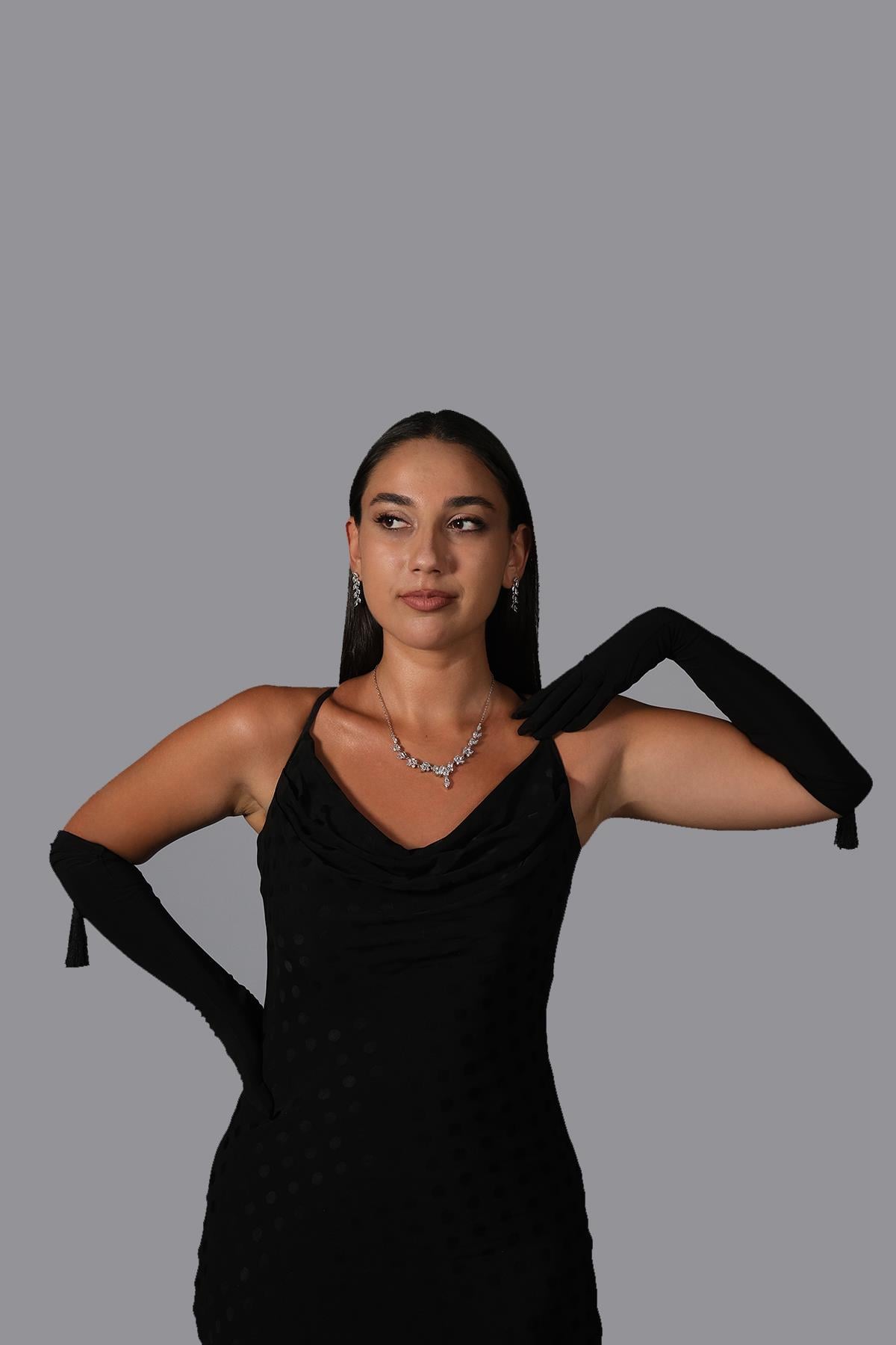 Lycra Sendi Fabric Tasseled Long Gloves