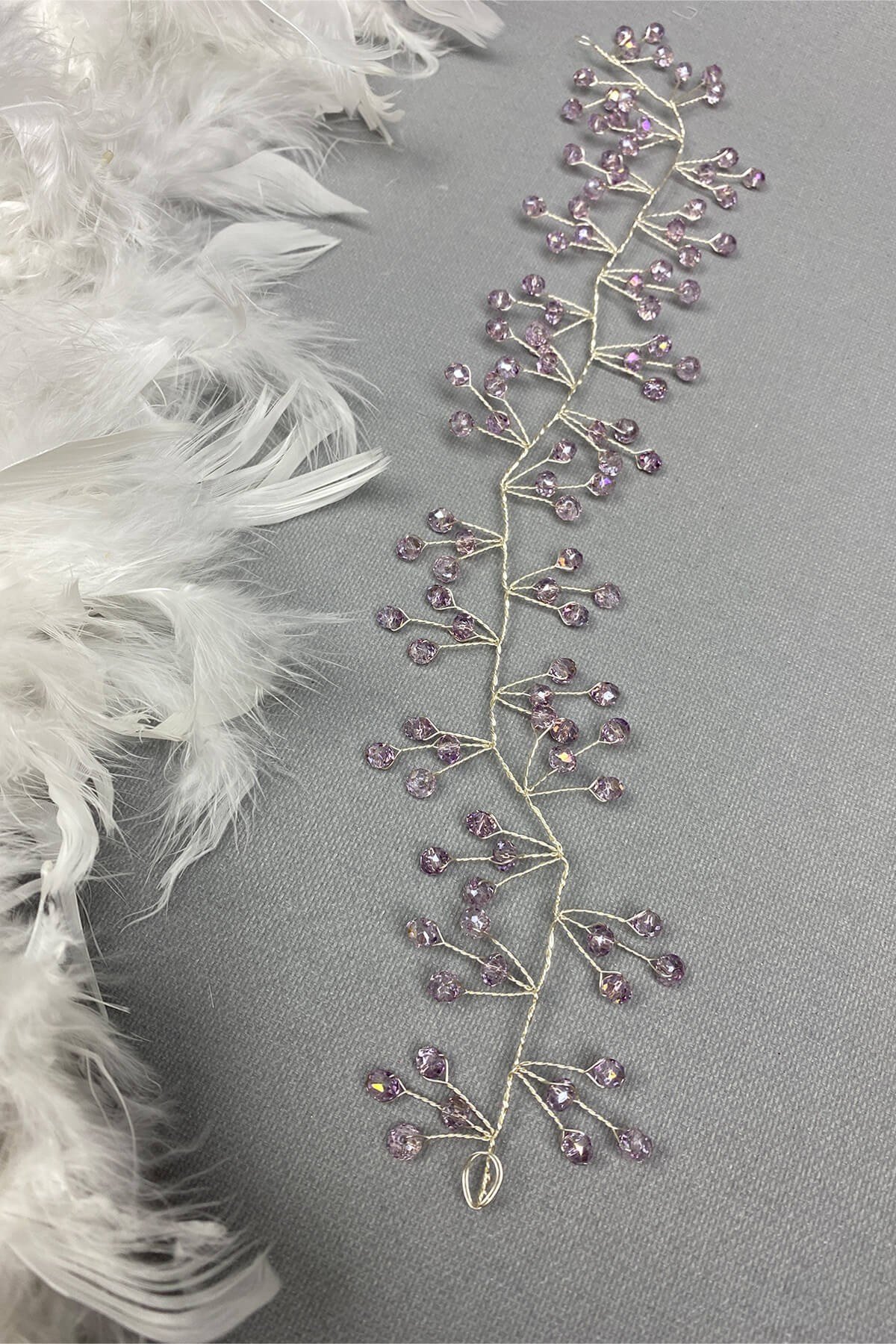 ليلك فيلا مطرز بالخرز تاج العرسان إكسسوار للشعر