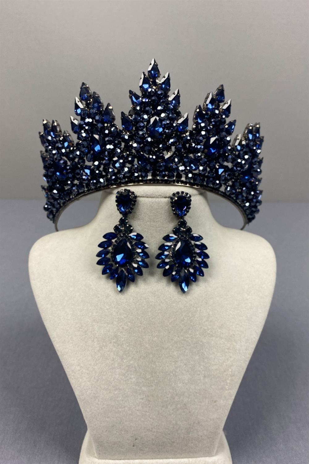 Lotus Boncuk İşlemeli Gelin Kına Tacı Ve Damla Mekikli Küpe Seti