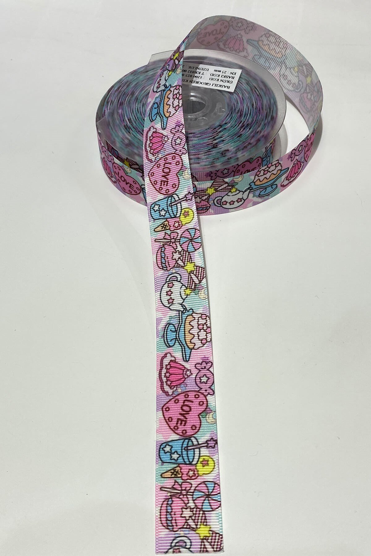 Love Baskılı Grogren Kurdele 1 mt 2,5 cm Pembe