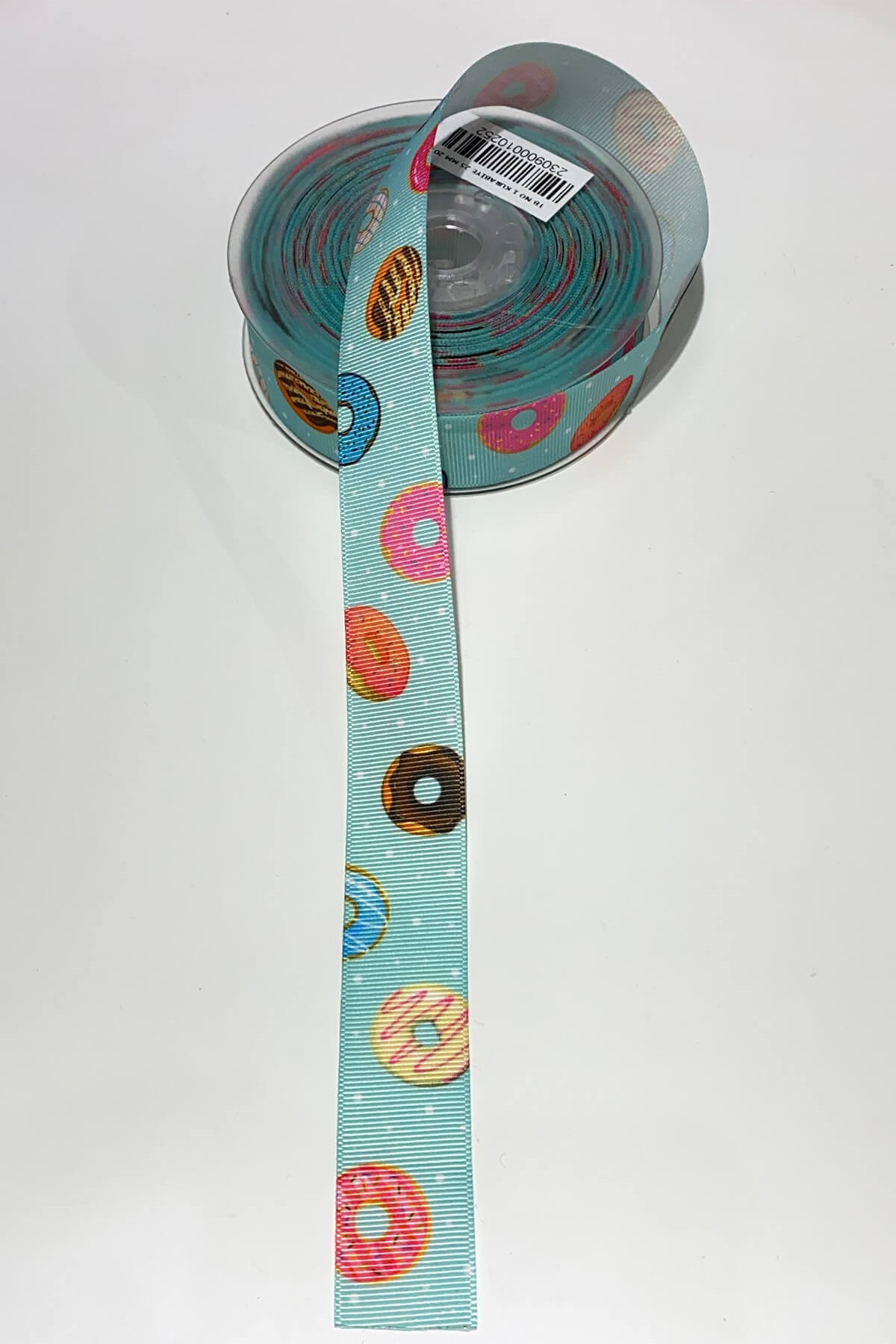 Macoron Patterned Grosgrain Ribbon 1 mt 2.5 cm Blue