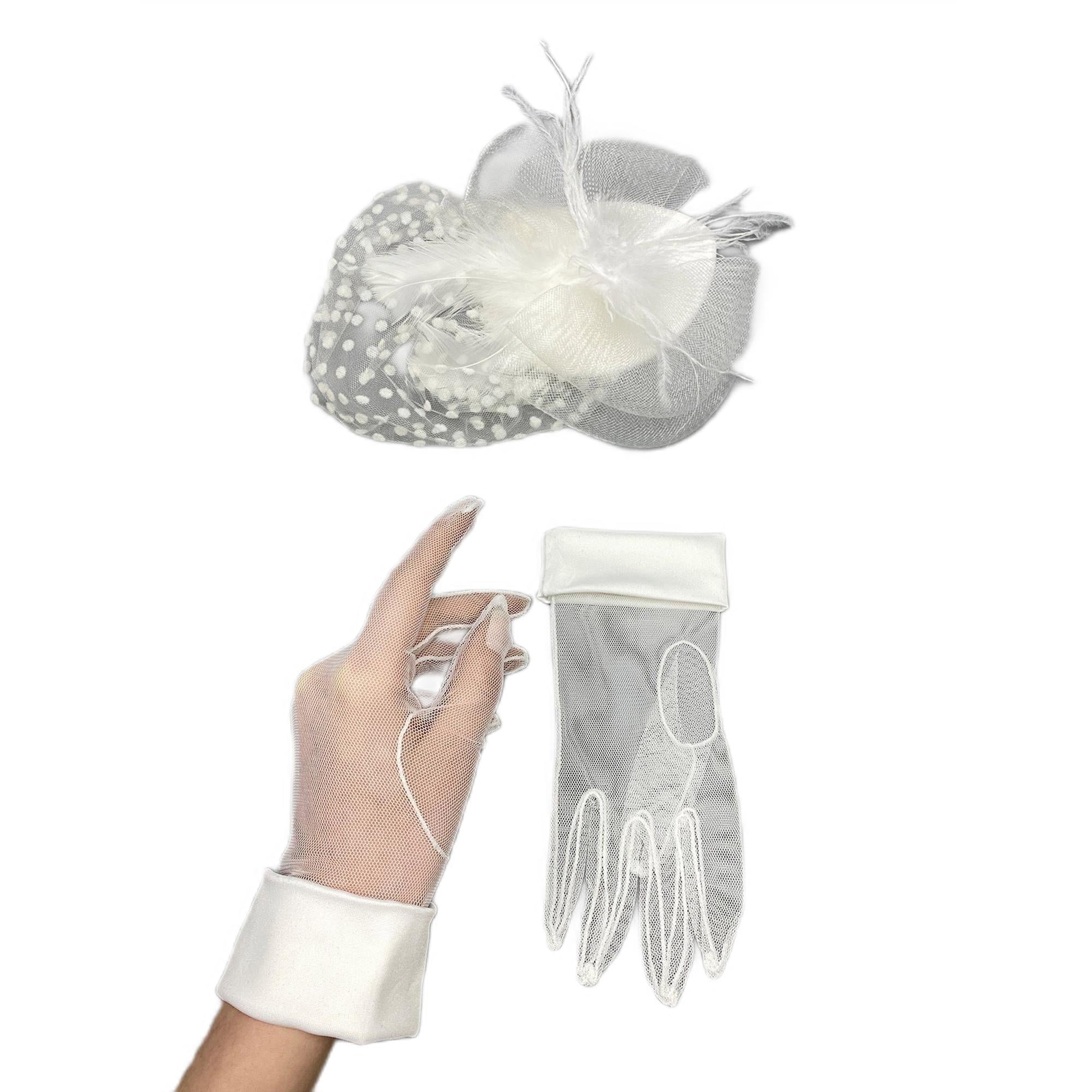 Manşetli Gelin Eldiveni ve Puantiyeli Nikah Şapkası