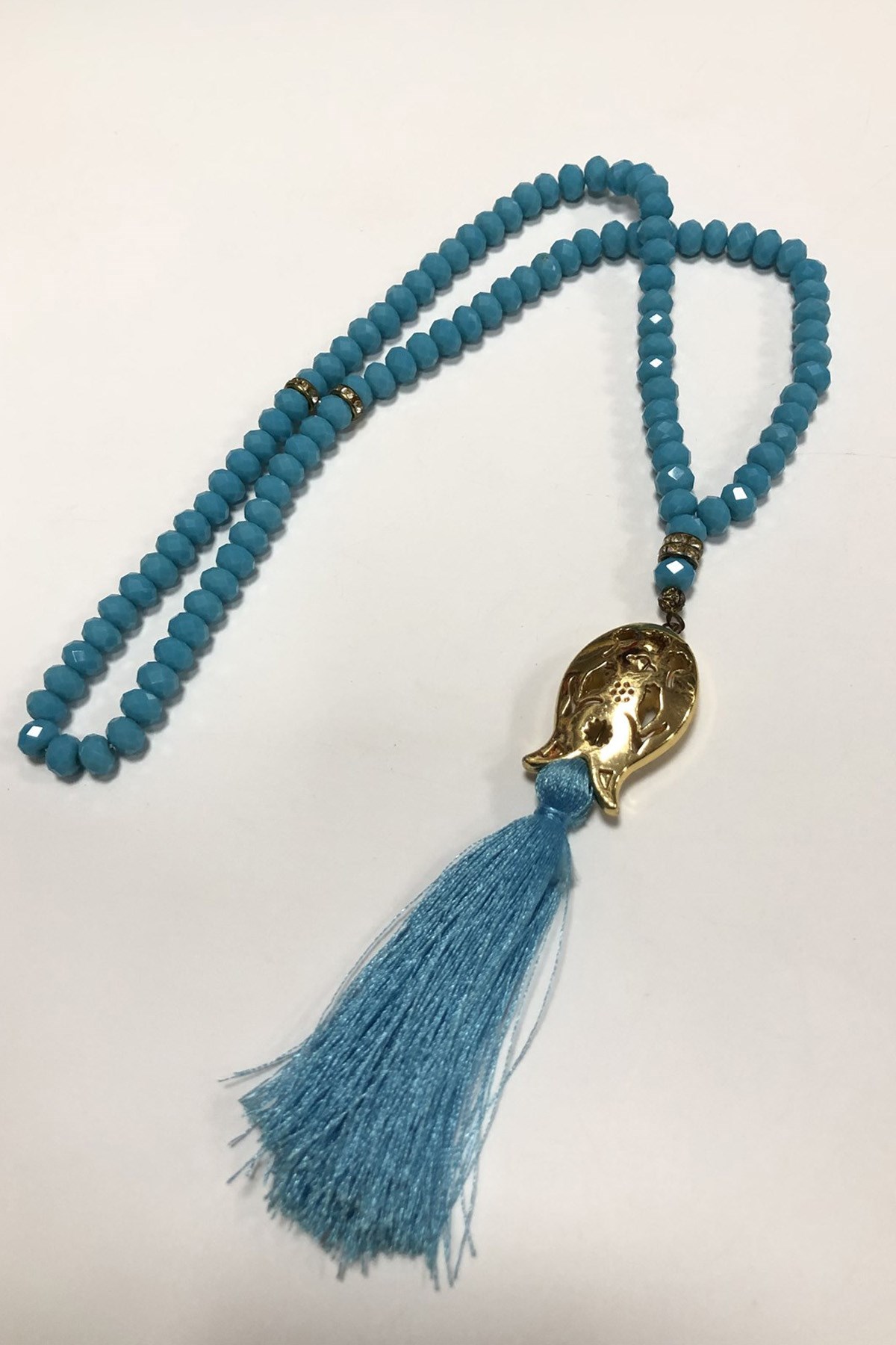 Mat Mavi Kristal Boncuklu Tesbih 99 lu