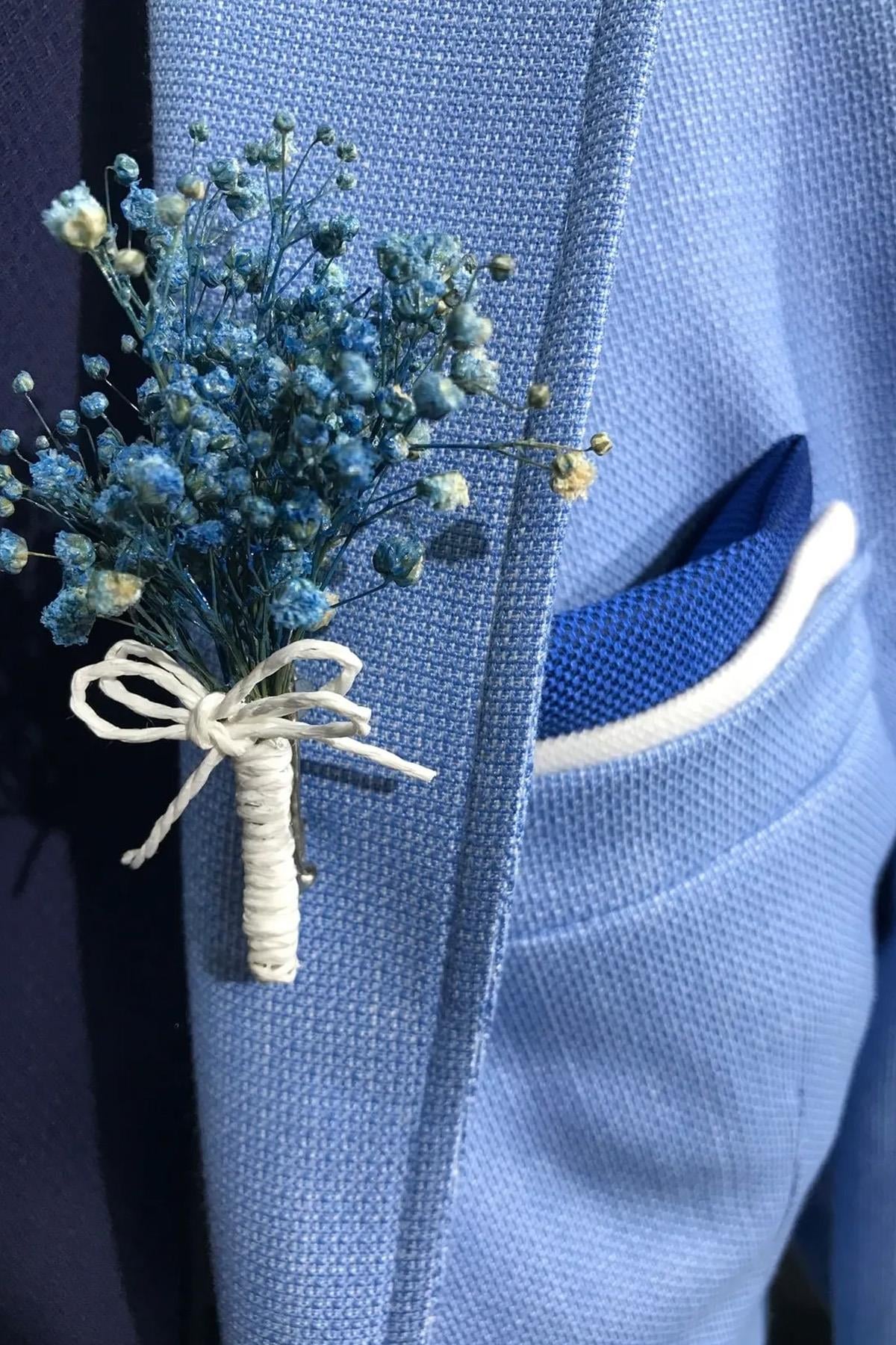 Mavi Cipsolu Yaka Çiçeği Damat ve Sağdıç yaka Çiçeği 1 Adet