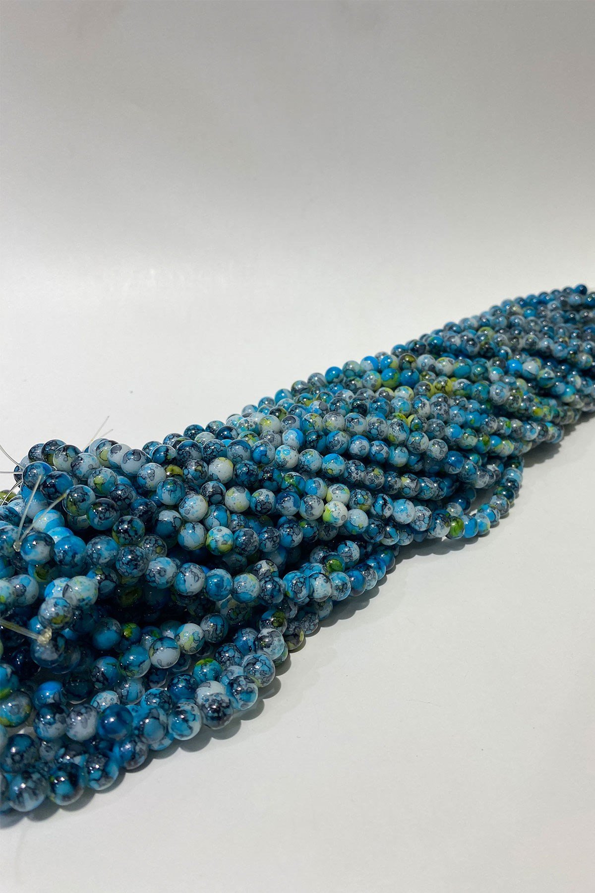 Mavi Desenli Dizi Cam Boncuk 8 mm