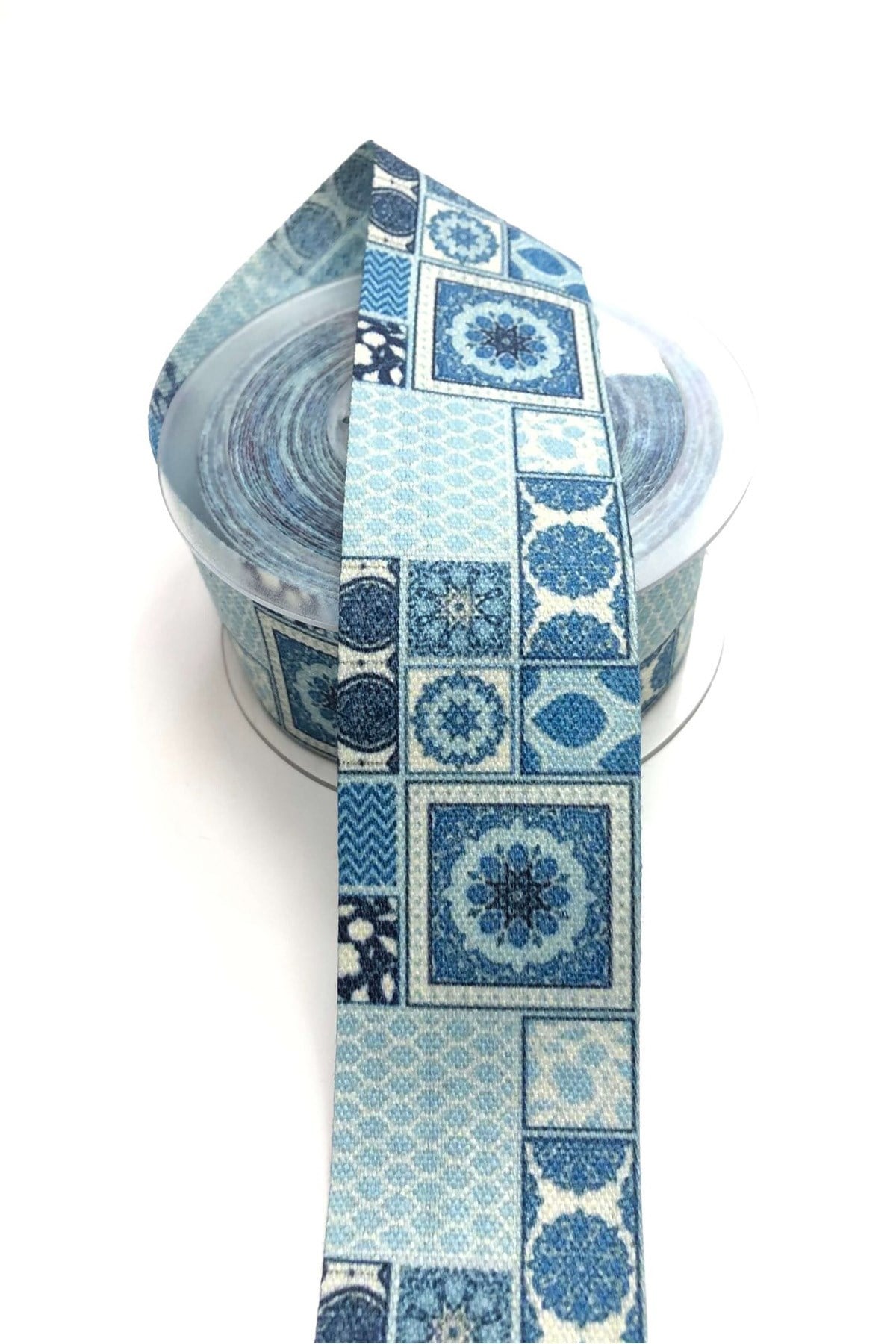 Blue Patterned Cotton Ribbon 4 cm 1 m