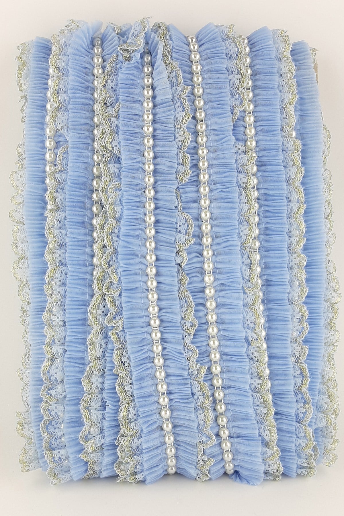 Blue Pearls Glitter Lace Pleat Ruffle