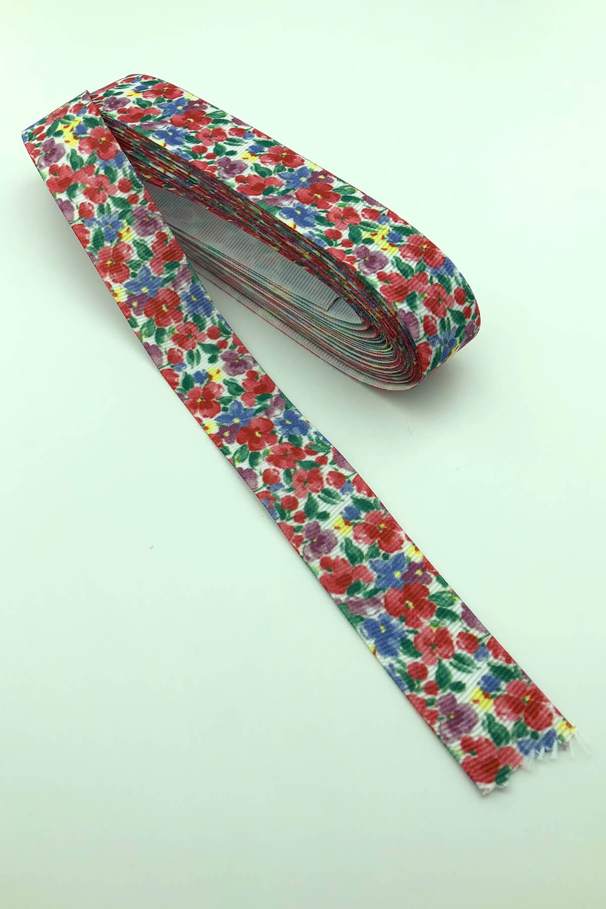 Blue-Pink Floral Pattern Grosgrain Ribbon 10 Mt