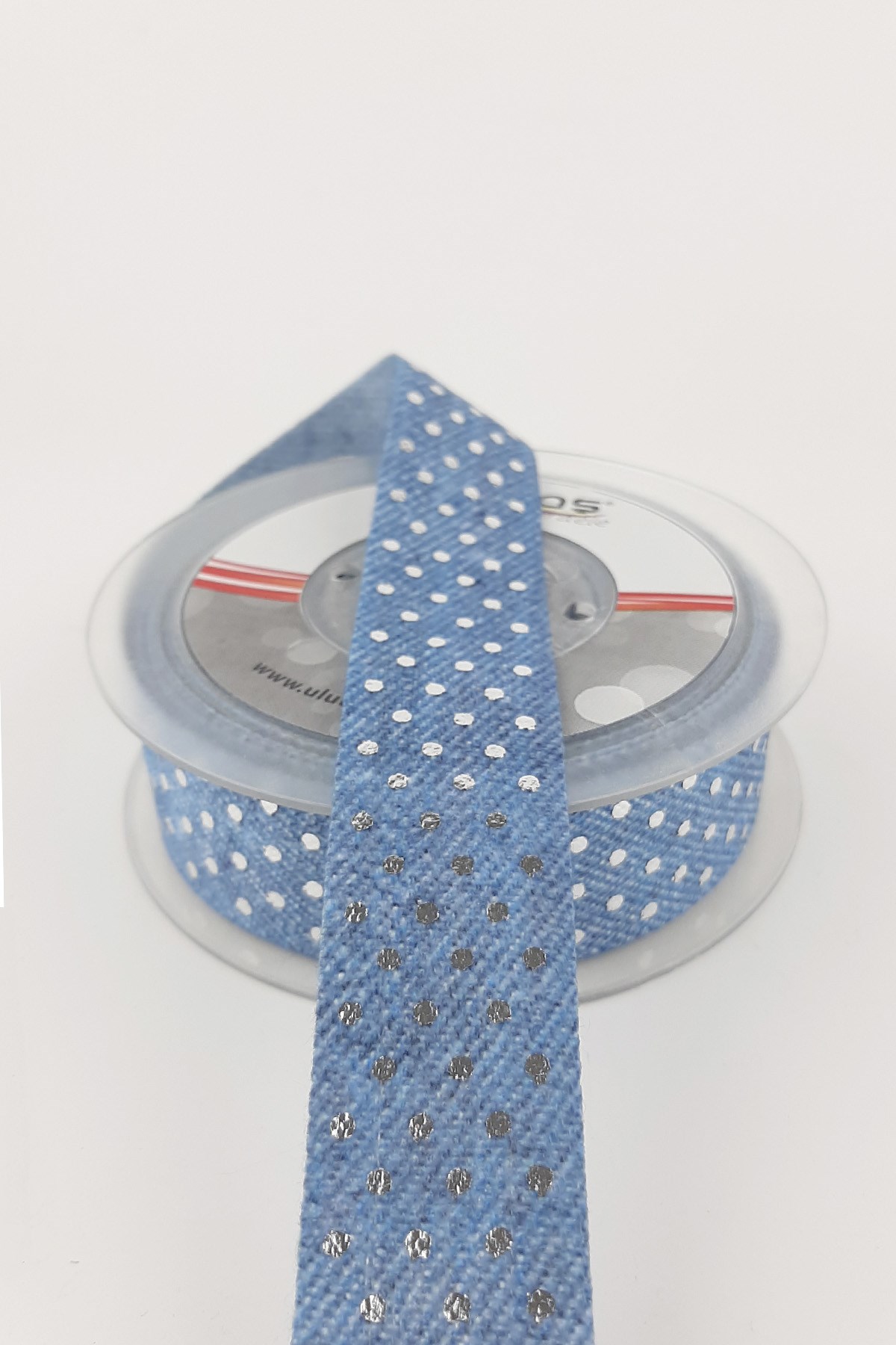 Blue Polka Dot Denim Ribbon 10 mt