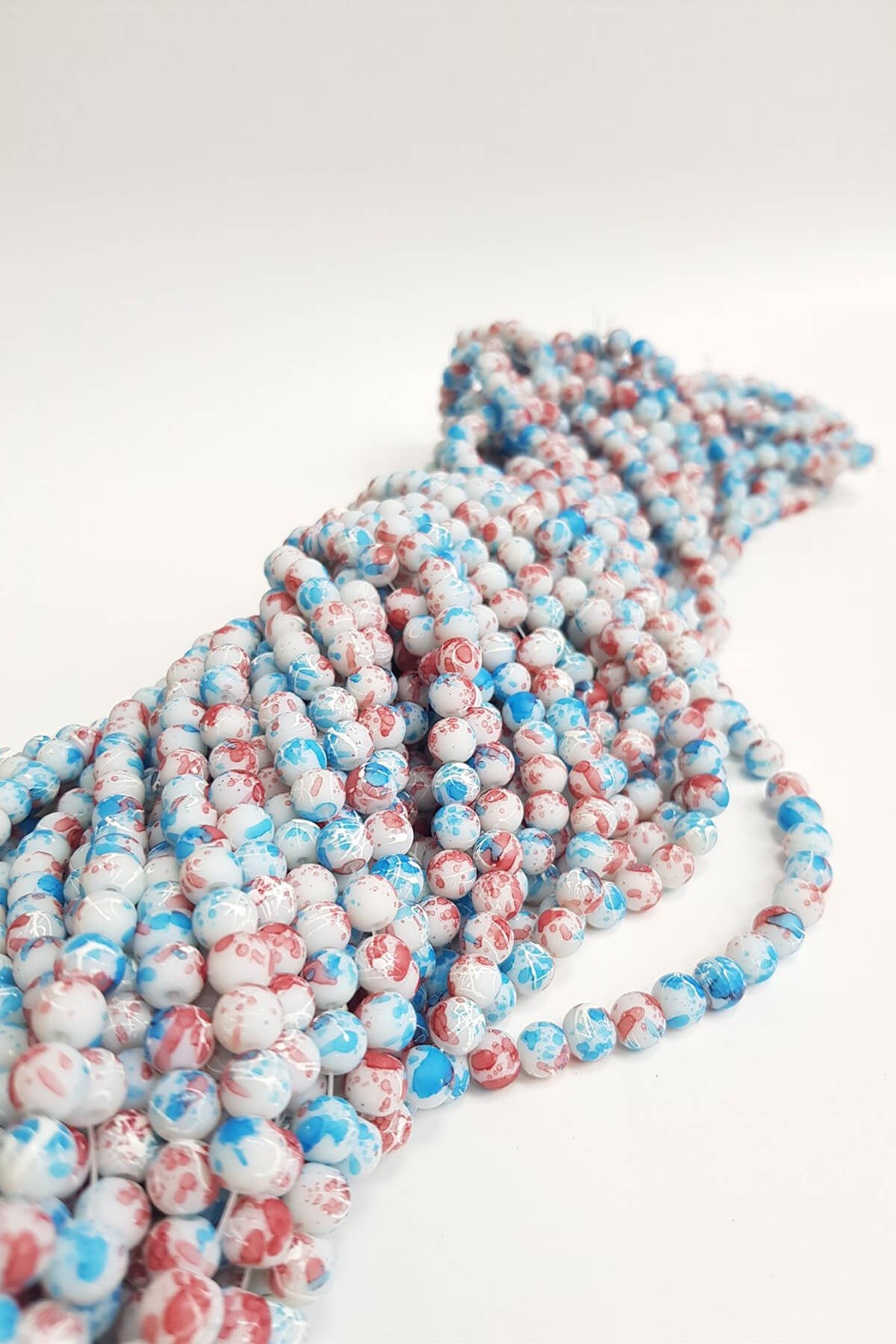 Blue Color Patterned String Glass Beads