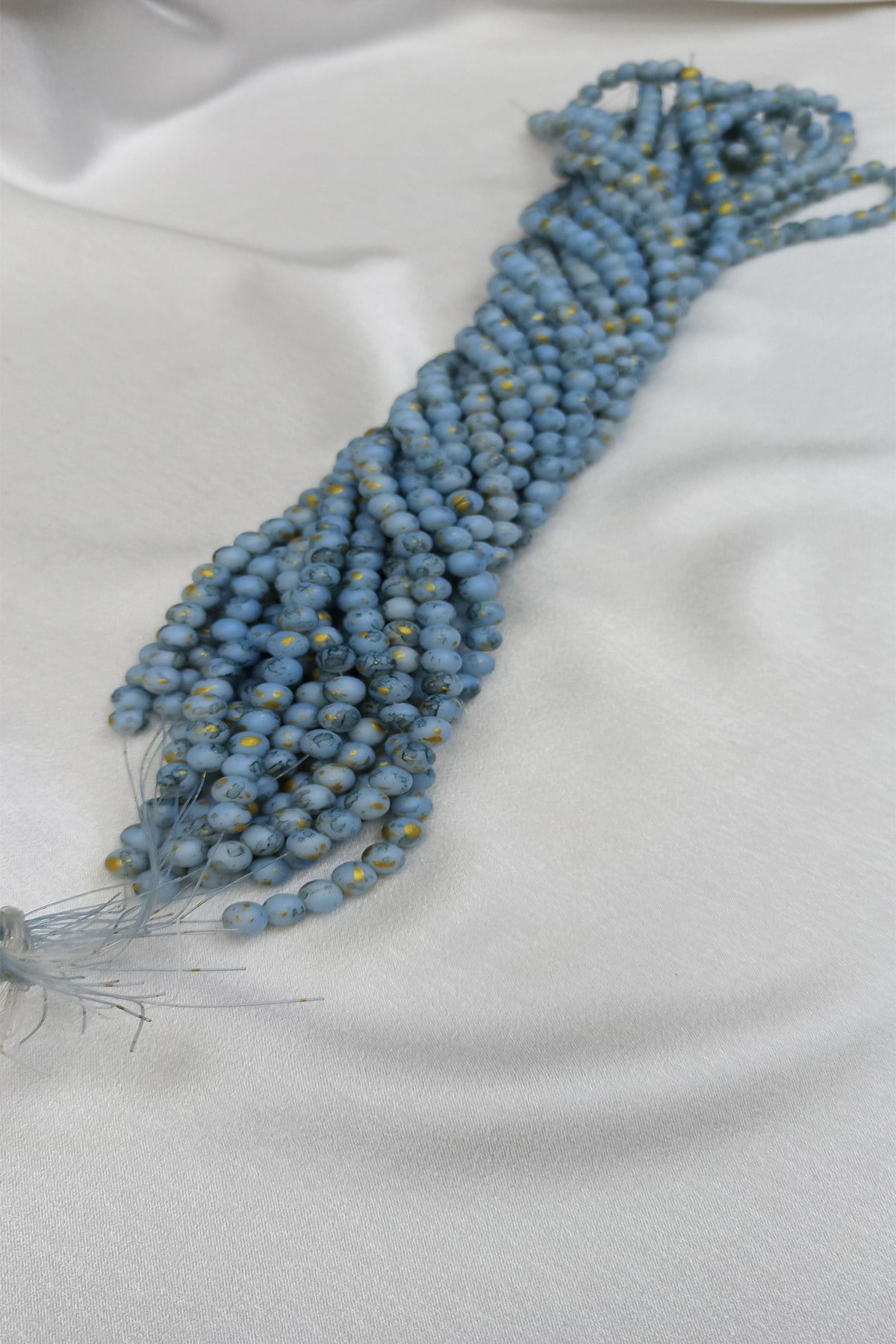 Blue Yellow Patterned String Glass Beads 8 mm