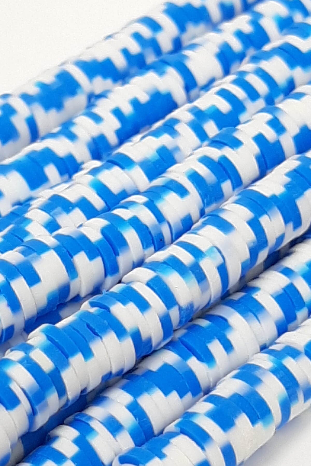 Blue and White Fimo Dough Beads 6 mm