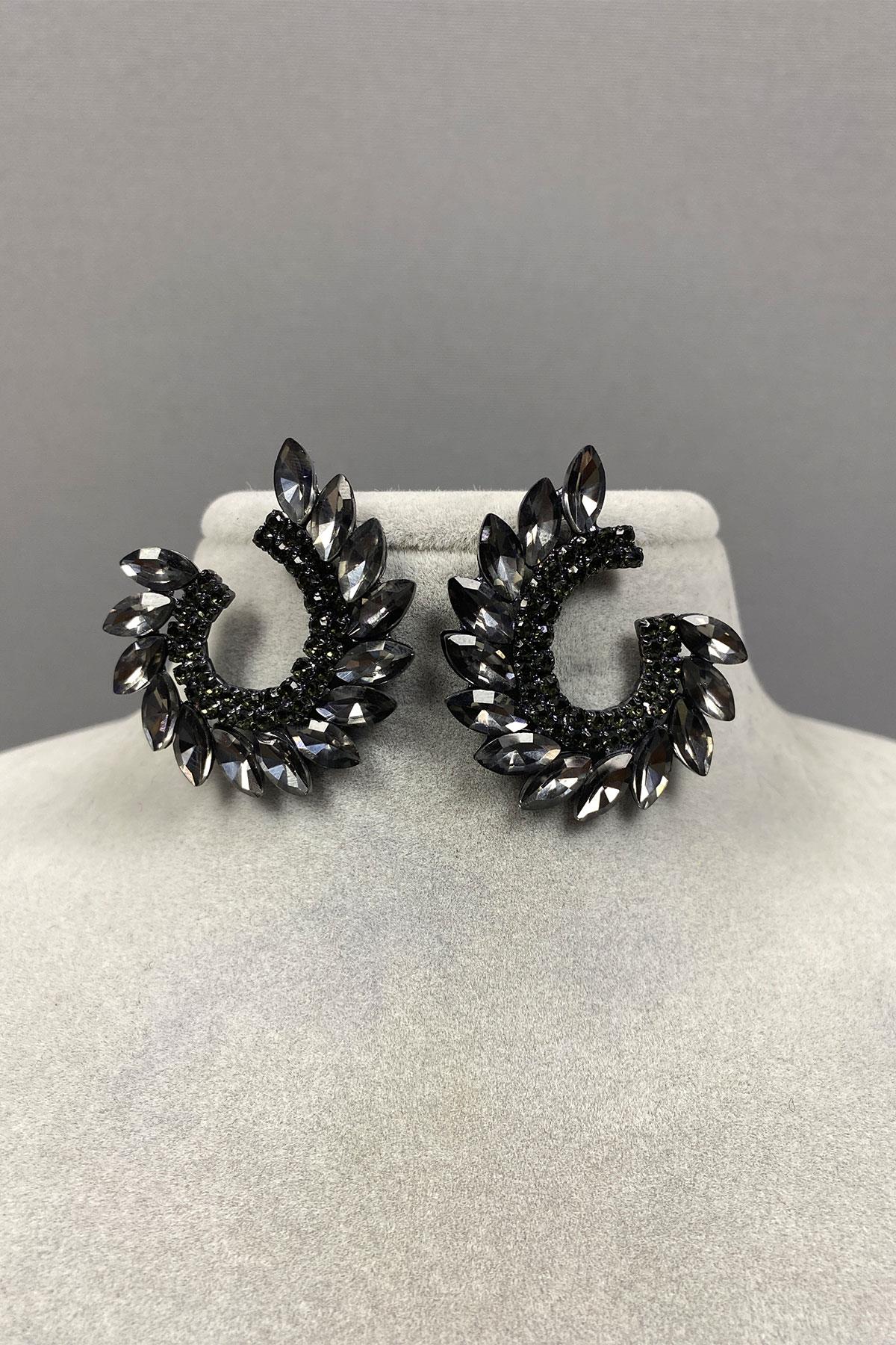 Mekik Hera Yaprak Desen Taşlı Abiye Küpe