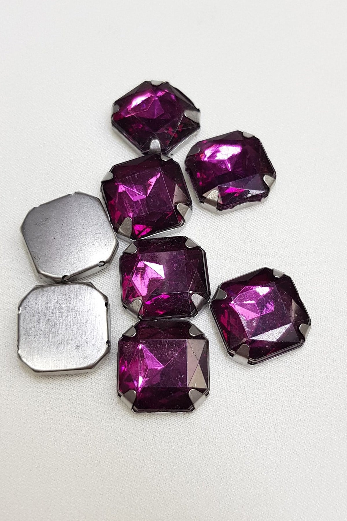 Purple Square Frame Stitched Stone 1.5 cm 10 pcs