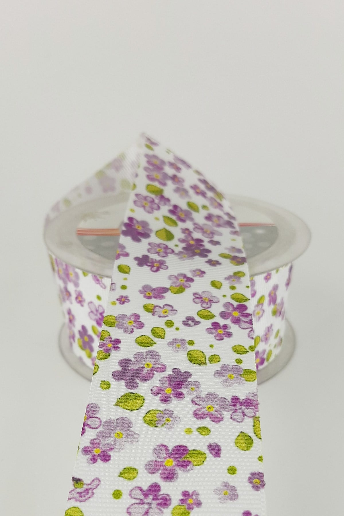 Purple Floral Patterned Grosgrain Ribbon 4 cm 20 mt