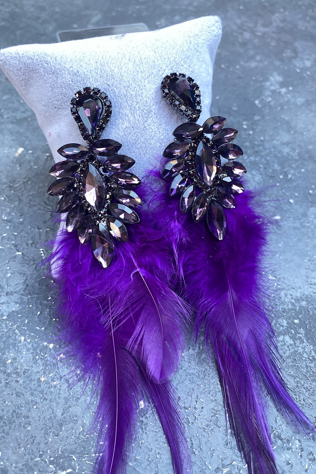 Purple Most Elegant Feathered Special Occasion Wedding Evening Dress  Earrings | dreamerbeads
