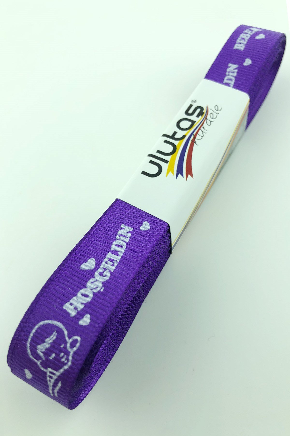 Mor Hoşgeldin Bebeğim Baskılı Grogren Kurdele 1,5 cm