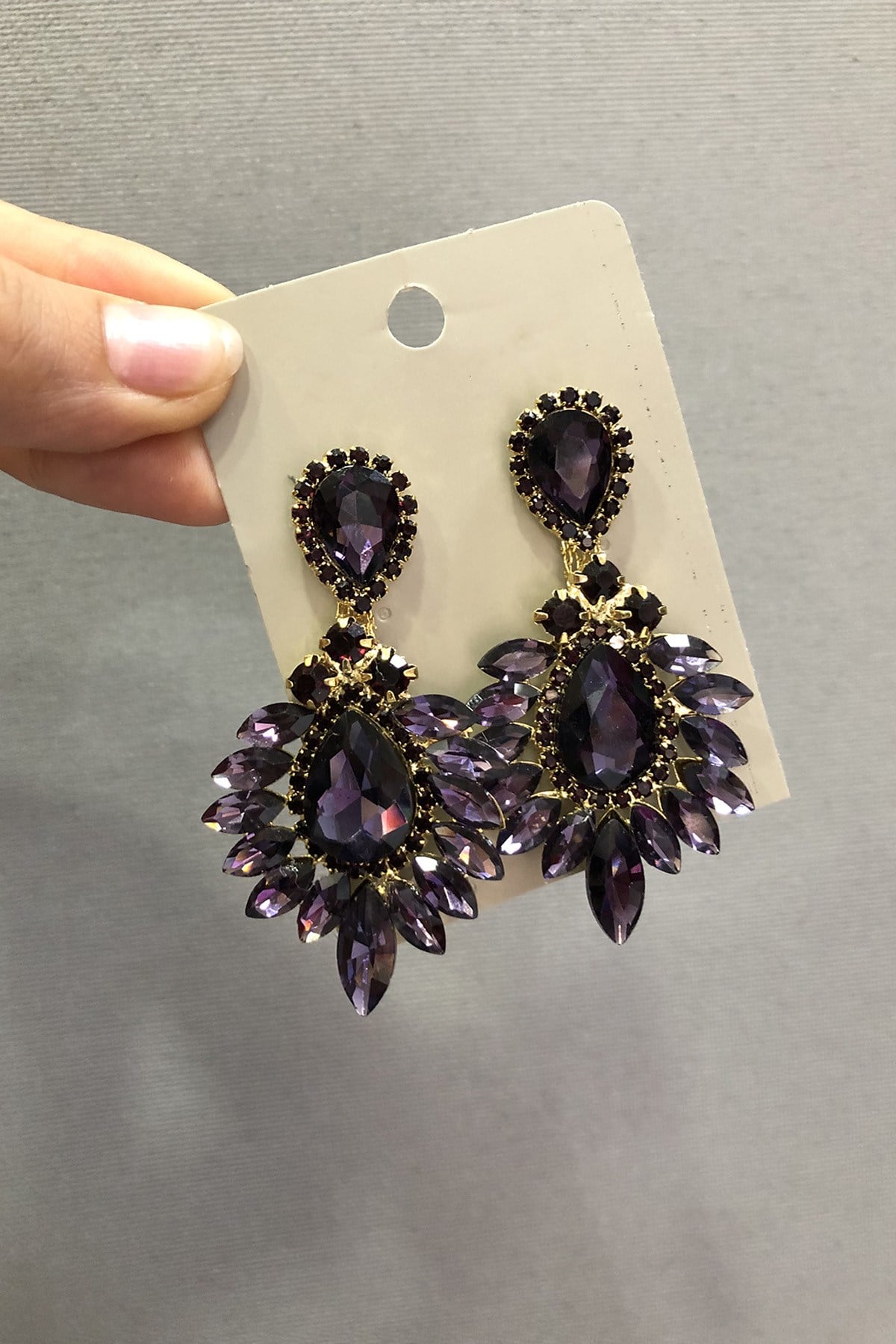 Purple Crystal Glass Oval Stone Yellow Earrings