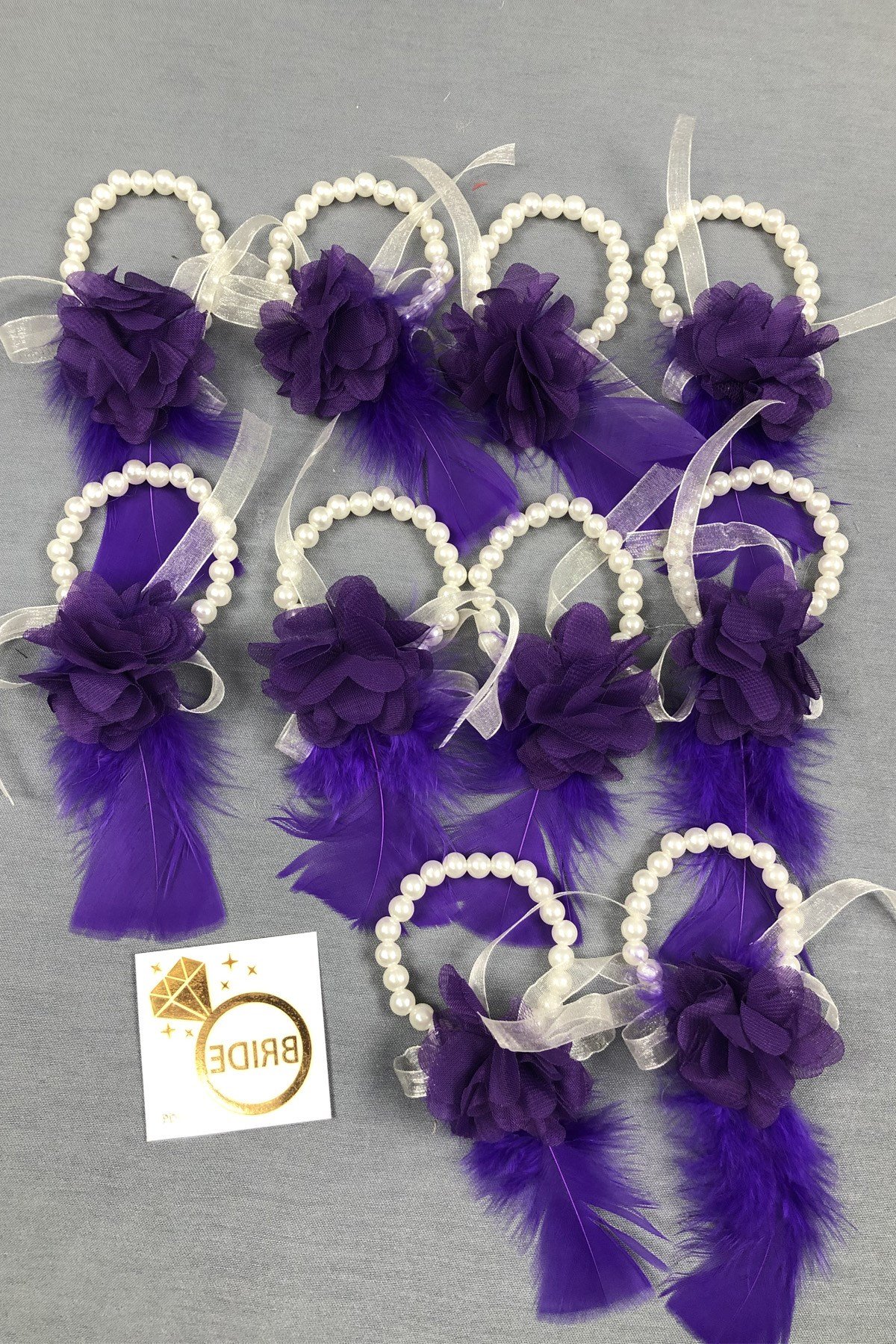 Mor Lazer Çiçekli Nedime Bileklik Seti