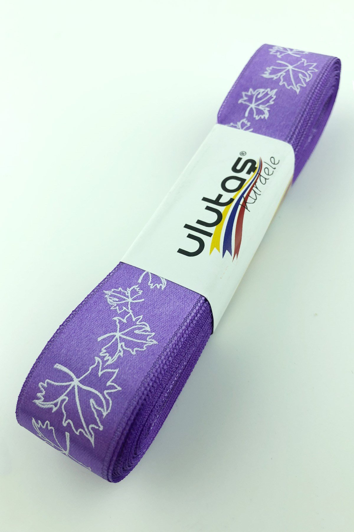 Mor Yaprak Baskılı Saten Kurdele 2,5 cm