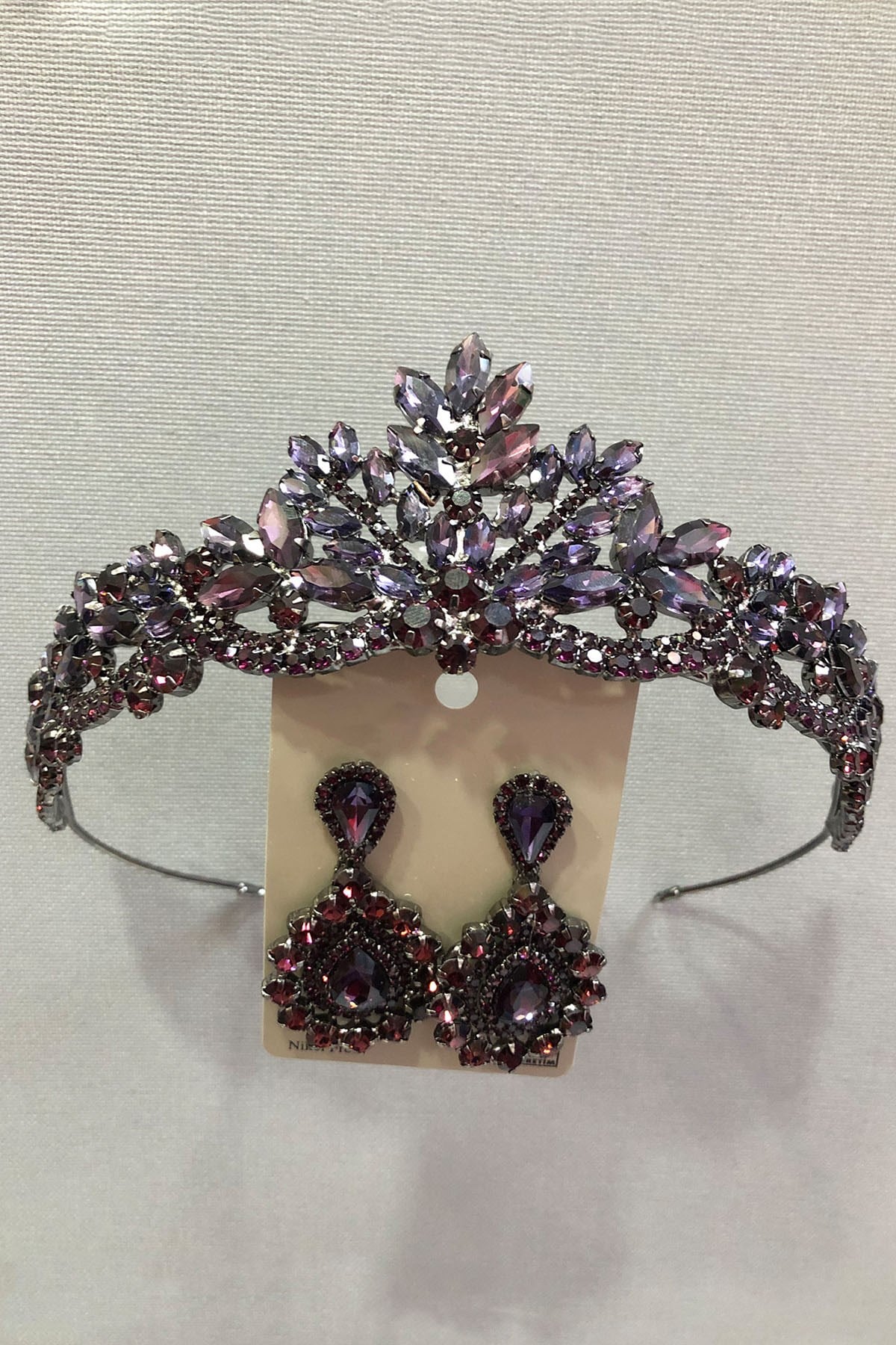 Henna and Bridal Crown with Plum Crystal Glass Stone and Metal Case
